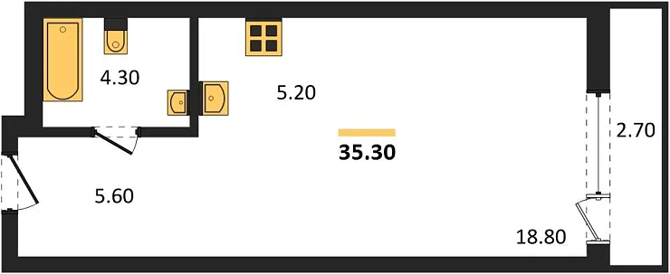 Квартира Студия 35.3 кв. м