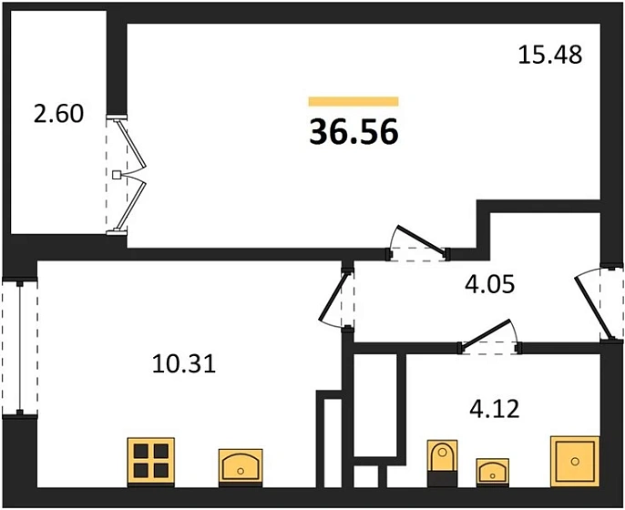 Квартира 1-комн. 36.56 кв. м