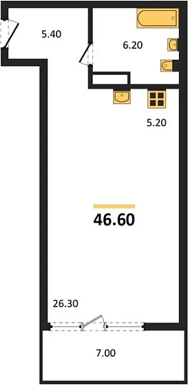 Квартира Студия 46.6 кв. м