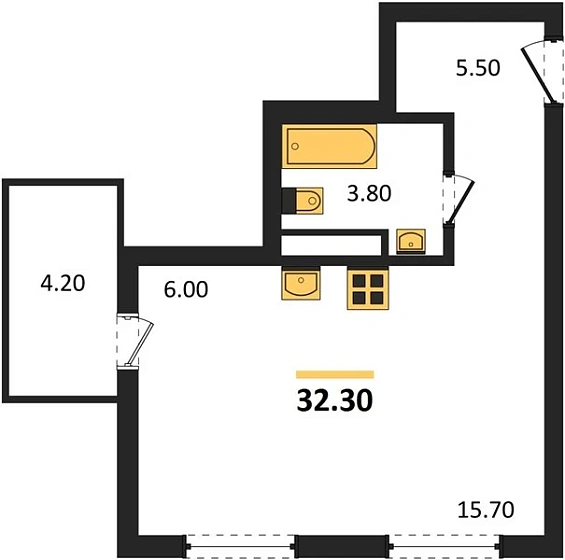 Квартира Студия 32.3 кв. м