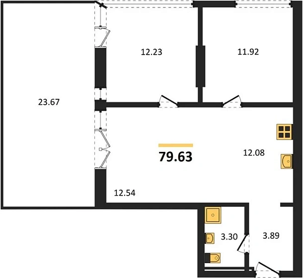 Квартира 3-комн. 79.63 кв. м