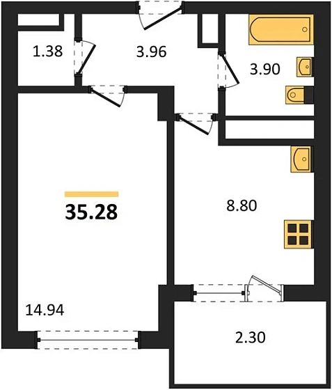 Квартира 1-комн. 35.28 кв. м