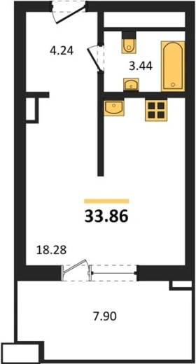 Апартаменты Студия 33.86 кв. м