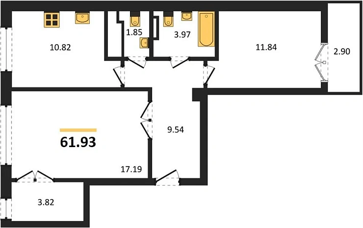 Квартира 2-комн. 61.93 кв. м