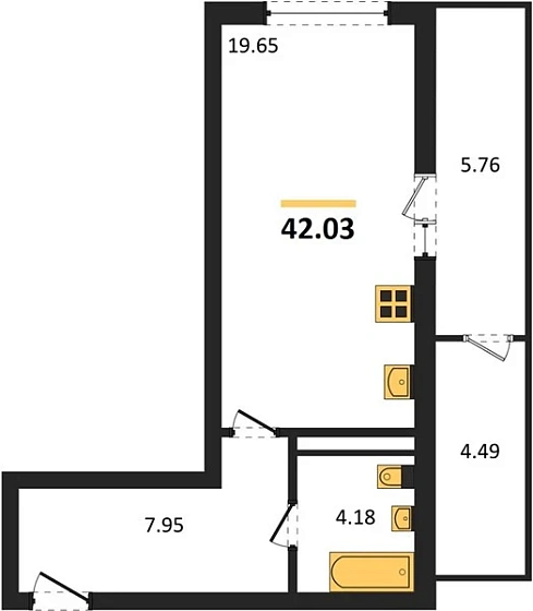Квартира Студия 42.03 кв. м
