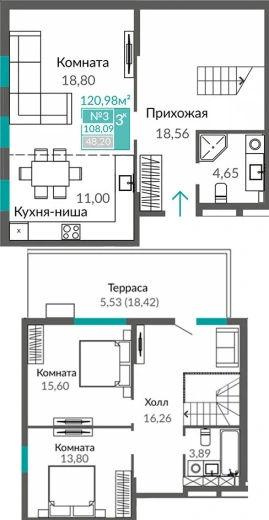 Квартира 3-комн. 108.09 кв.м