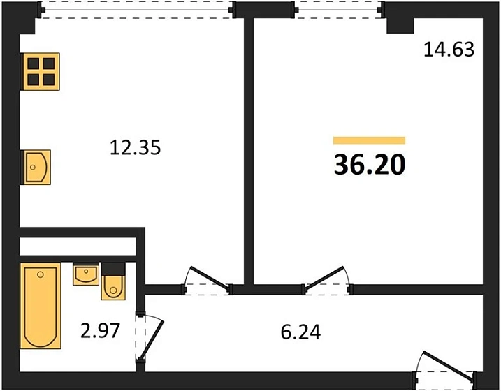 Квартира 1-комн. 36.2 кв. м