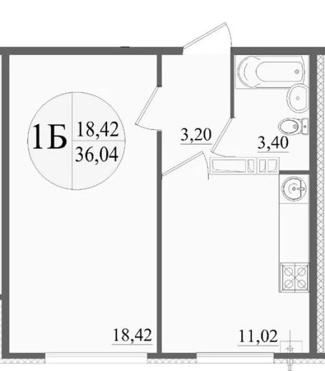 Квартира 1-комн. 36.04 кв. м