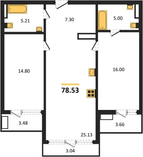 Квартира 2-комн. 78.53 кв. м