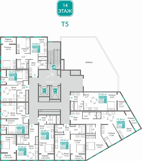 Квартира 2-комн. 54.3 кв.м