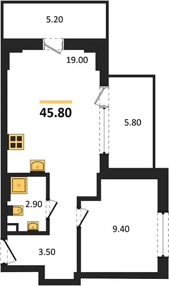 Апартаменты 1-комн. 45.8 кв. м