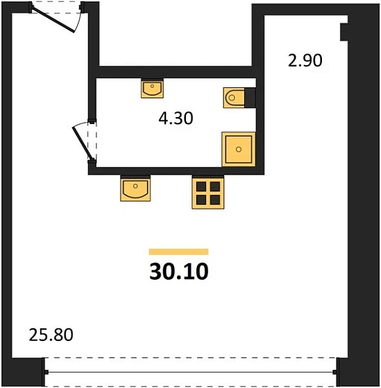 Апартаменты Студия 30.1 кв. м
