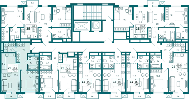 Квартира 1-комн. 43.5 кв.м