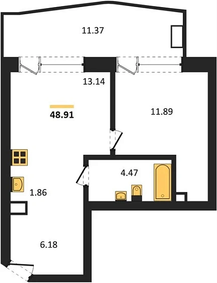 Апартаменты 1-комн. 48.91 кв. м