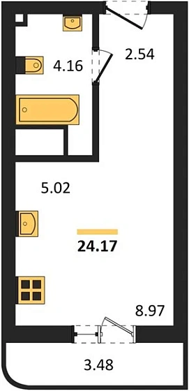 Квартира Студия 24.17 кв. м