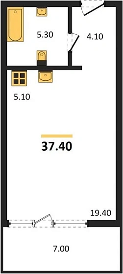 Квартира Студия 37.4 кв. м