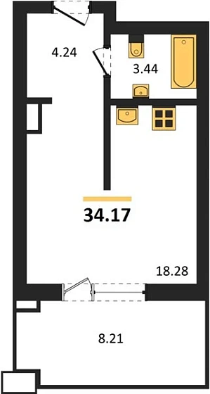Апартаменты Студия 34.17 кв. м