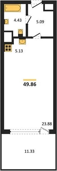 Апартаменты Студия 49.86 кв. м