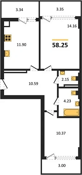Квартира 2-комн. 58.25 кв. м