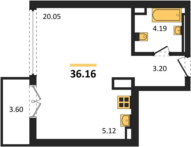 Квартира Студия 36.16 кв. м