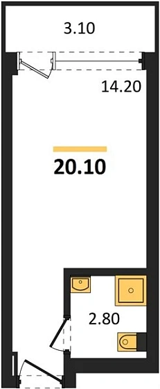 Апартаменты Студия 20.1 кв. м