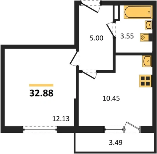 Апартаменты 1-комн. 32.88 кв. м