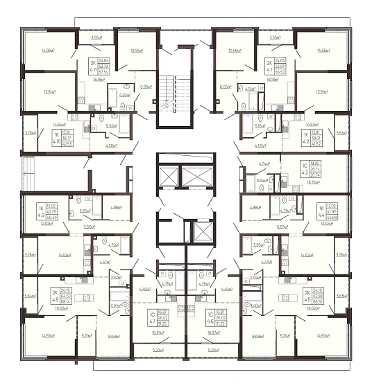 Квартира 2-комн. 56.52 кв. м