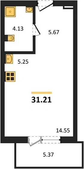 Квартира Студия 31.21 кв. м