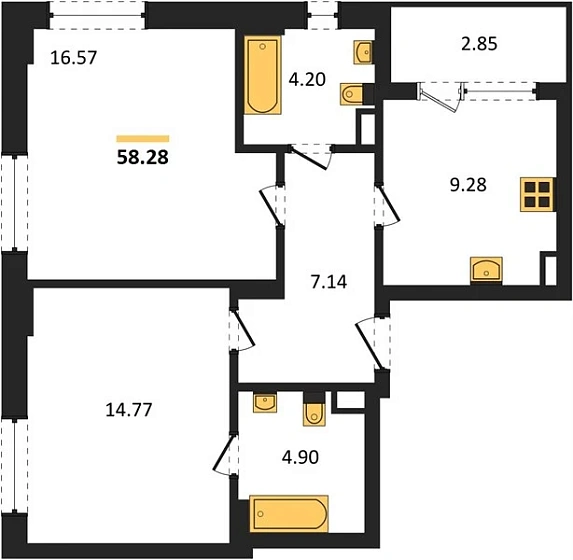 Квартира 2-комн. 58.28 кв. м