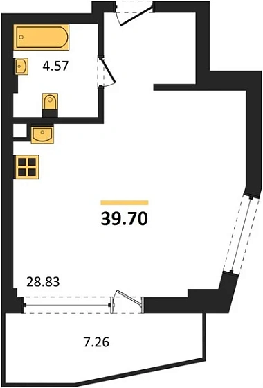 Апартаменты 1-комн. 39.7 кв. м