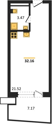 Апартаменты Студия 32.16 кв. м