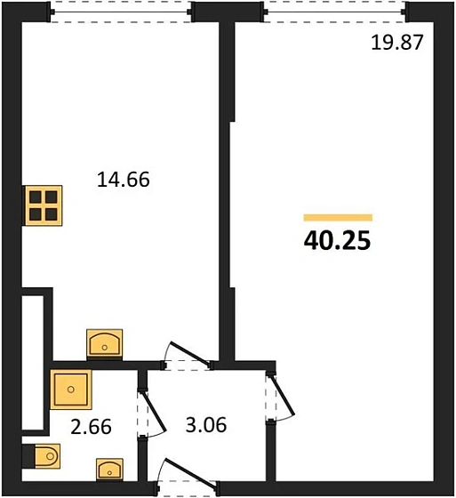 Квартира 1-комн. 40.25 кв. м