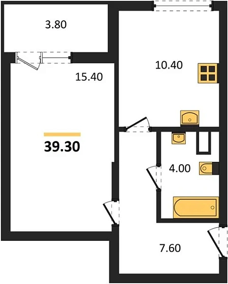 Квартира 1-комн. 39.3 кв. м