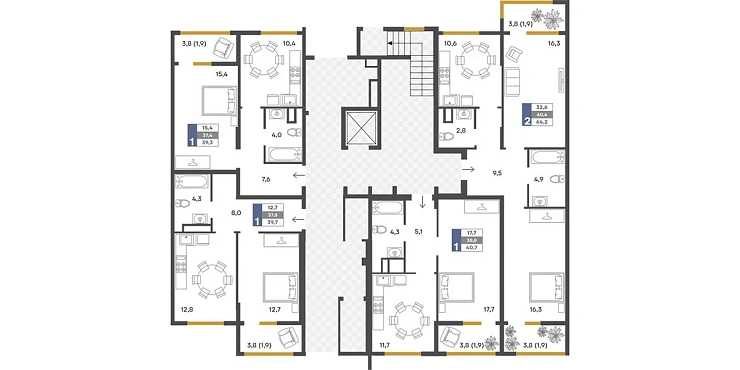 Квартира 1-комн. 40.7 кв. м