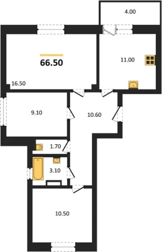 Квартира 3-комн. 66.5 кв. м