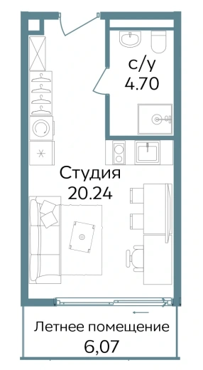 Апартаменты 1-комн. 31.01 кв. м