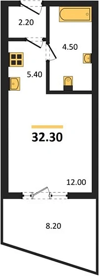 Квартира Студия 32.3 кв. м