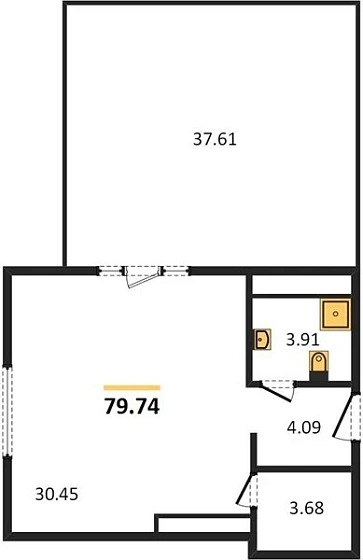 Апартаменты 1-комн. 79.74 кв. м