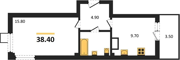 Квартира 1-комн. 38.4 кв. м