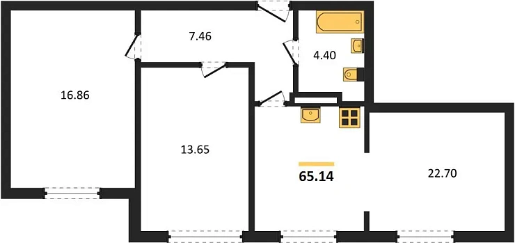 Квартира 2-комн. 65.14 кв. м