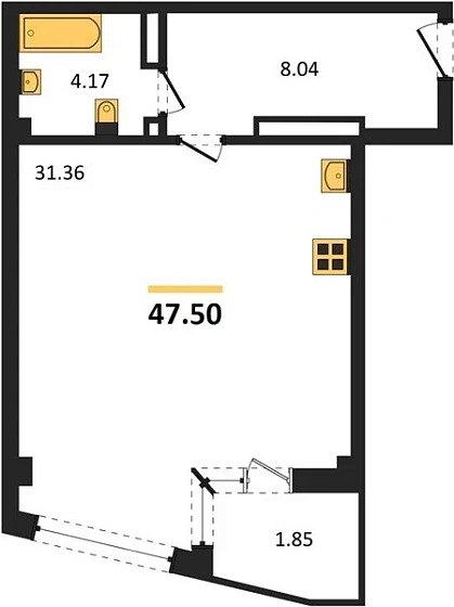Апартаменты 1-комн. 47.5 кв. м