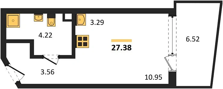 Апартаменты Студия 27.38 кв. м