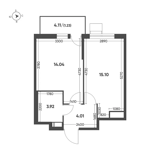 Квартира 1-комн. 38.21 кв. м
