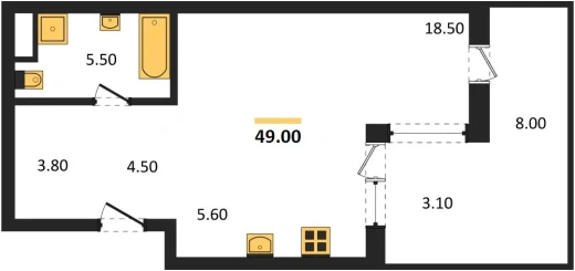 Квартира Студия 49 кв. м