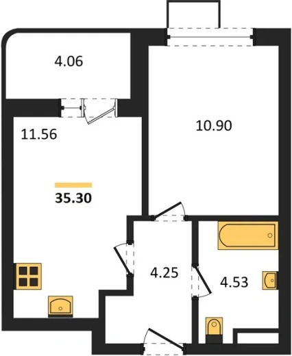 Квартира 1-комн. 35.3 кв. м