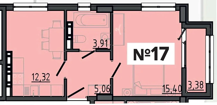 Квартира 1-комн. 37.7 кв. м