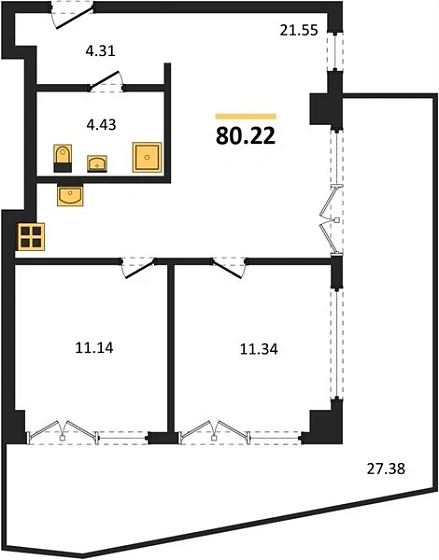 Апартаменты 2-комн. 80.22 кв. м