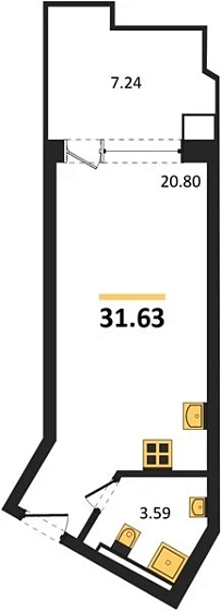 Апартаменты Студия 31.63 кв. м