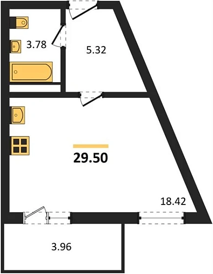 Квартира Студия 29.5 кв. м