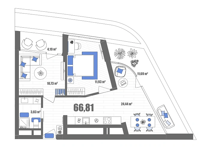 Апартаменты 2-комн. 66.41 кв. м